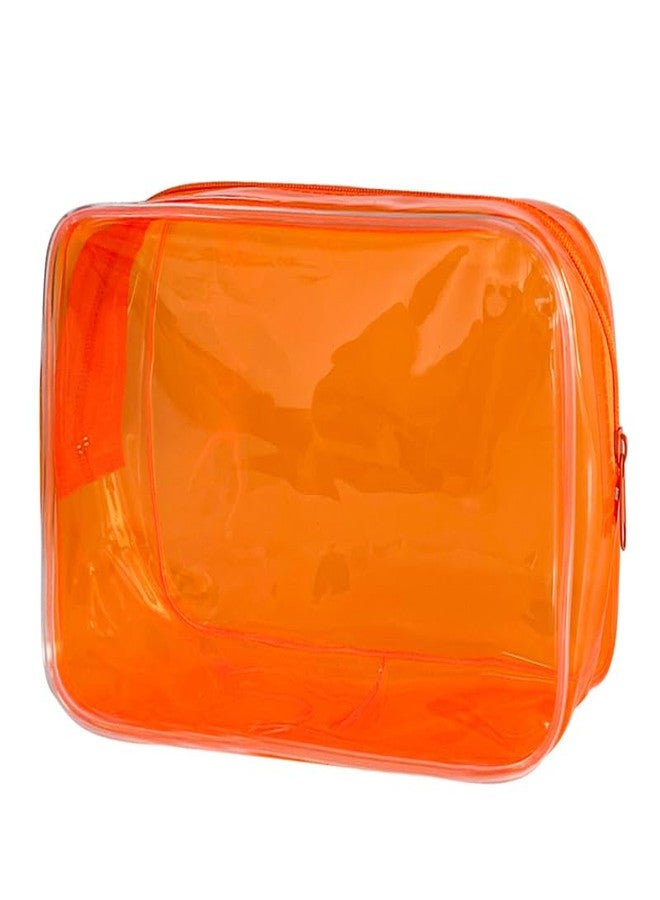 TotePrint Neon Clear Pouch Small, Clear Makeup Bag, 7"x2.3"x4.7" Size TSA Approved Toiletry Bag, Clear Travel Bags for Toiletries, Clear Cosmetic Bag for Women and Men Small (orange) - Image 1