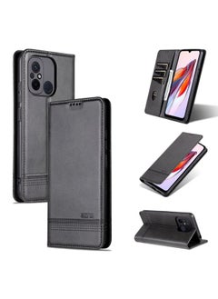 HuHa Case Cover For Xiaomi Redmi 12C / Redmi 11A / Poco C55 AZNS Magnetic Calf Texture Flip Leather Phone Case Black 