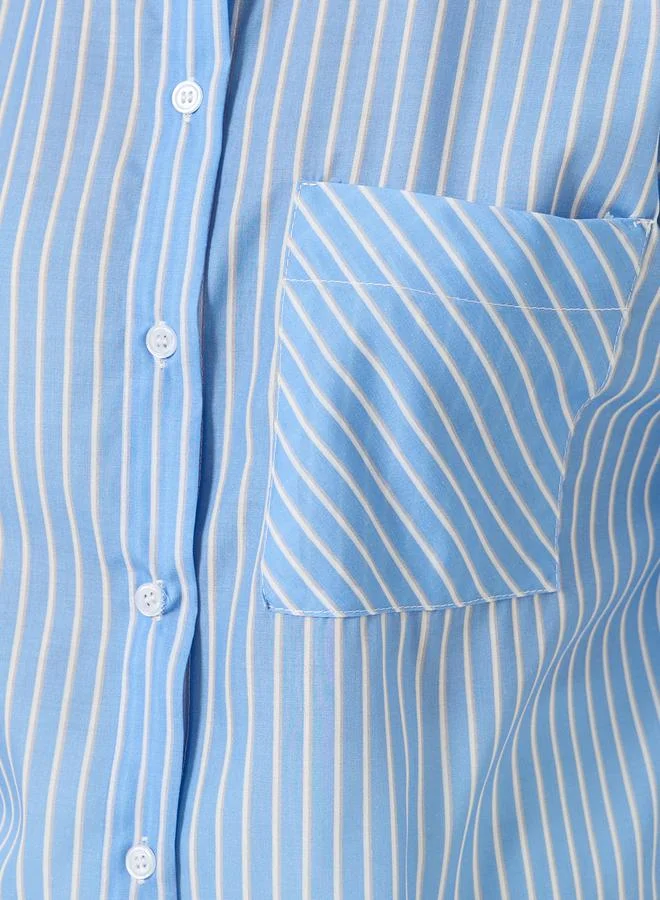 ستايلي Styli Oversized Striped Long Sleeve Shirt with Pocket