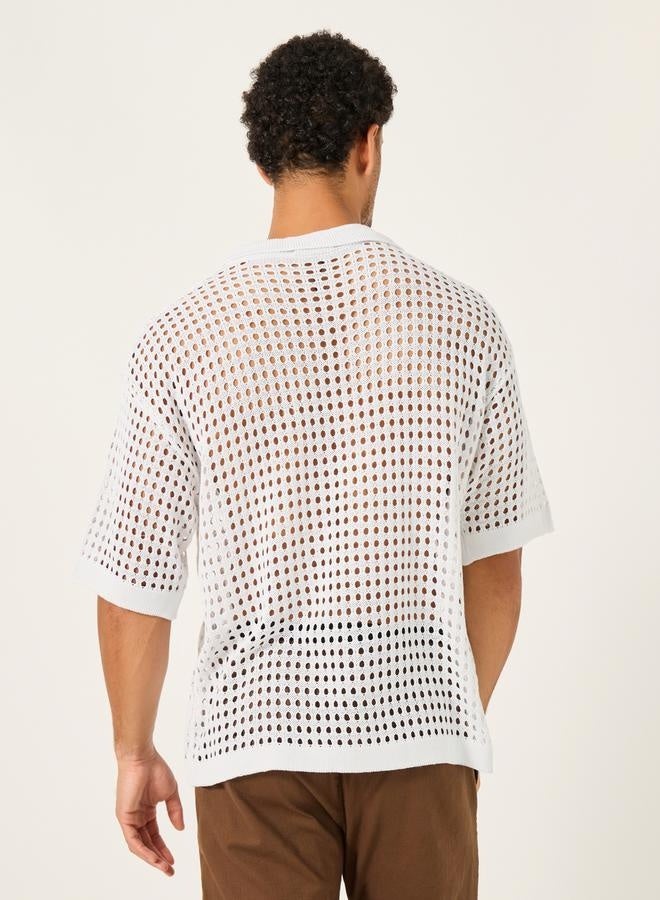 Styli Crochet Knit Oversized Polo T-Shirt  - Image 4