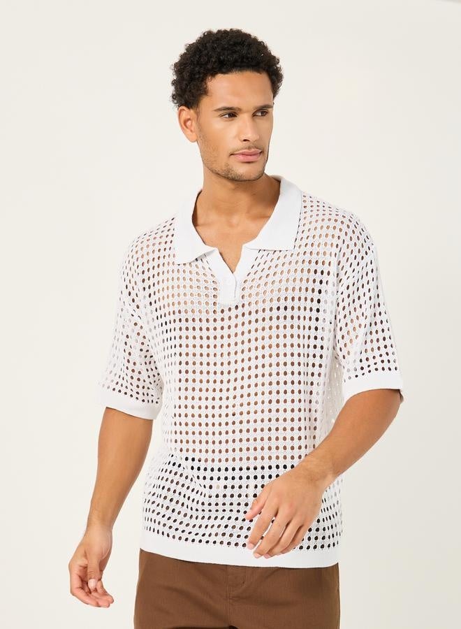 Styli Crochet Knit Oversized Polo T-Shirt  - Image 1