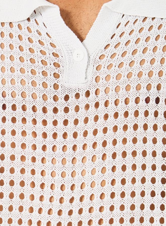 Styli Crochet Knit Oversized Polo T-Shirt  - Image 3