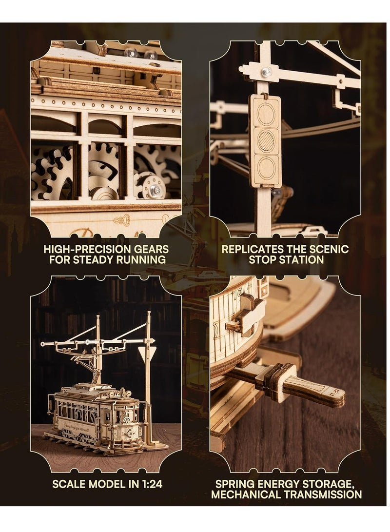 Robotime ROKR Classic City Tram 3D Wooden Puzzle LK801, Assembly Brain Teaser 3D Wooden Puzzle DIY Build Model Crafts Kits, Unique Gifts and Home Decor for Teens or Adults - Image 5