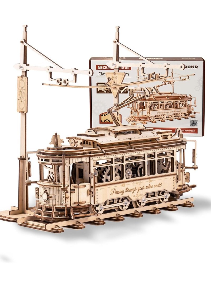 Robotime ROKR Classic City Tram 3D Wooden Puzzle LK801, Assembly Brain Teaser 3D Wooden Puzzle DIY Build Model Crafts Kits, Unique Gifts and Home Decor for Teens or Adults - Image 1