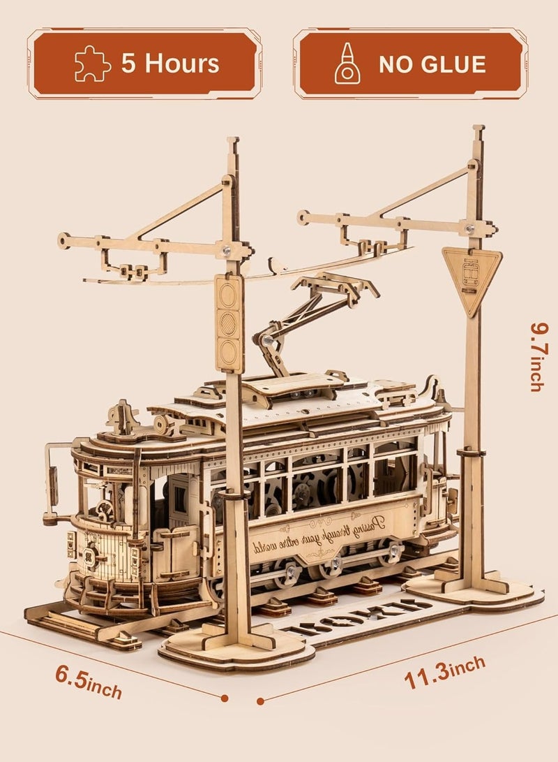 Robotime ROKR Classic City Tram 3D Wooden Puzzle LK801, Assembly Brain Teaser 3D Wooden Puzzle DIY Build Model Crafts Kits, Unique Gifts and Home Decor for Teens or Adults - Image 2