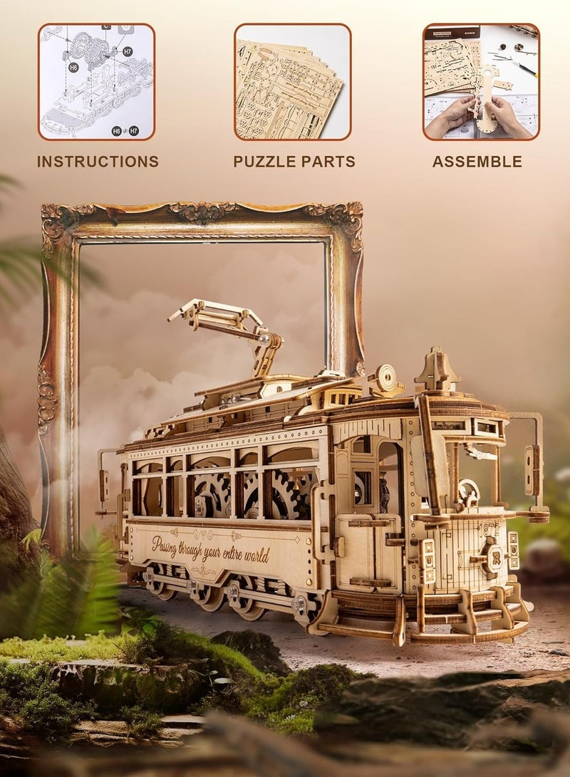 Robotime ROKR Classic City Tram 3D Wooden Puzzle LK801, Assembly Brain Teaser 3D Wooden Puzzle DIY Build Model Crafts Kits, Unique Gifts and Home Decor for Teens or Adults - Image 4