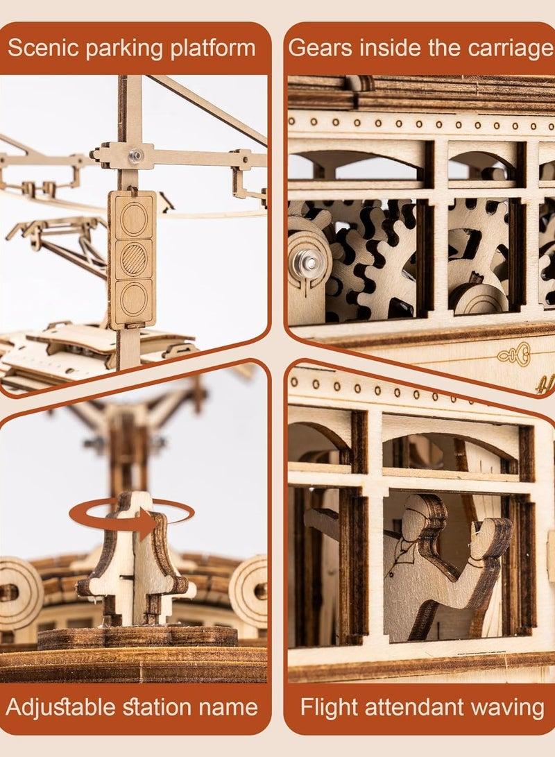 Robotime ROKR Classic City Tram 3D Wooden Puzzle LK801, Assembly Brain Teaser 3D Wooden Puzzle DIY Build Model Crafts Kits, Unique Gifts and Home Decor for Teens or Adults - Image 3
