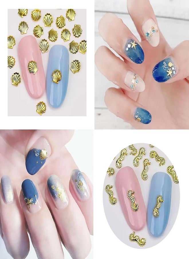 HYWWPFLAY 2 Disc 3D Gold Nail Charms, Beach Starfish Sea Seashell Nail Art Studs Rivet Alloy 3D Nail Gems Metallic Jewelry Decoration for Manicure DIY Nail Accessories (12 Style-Ocean) - Image 3