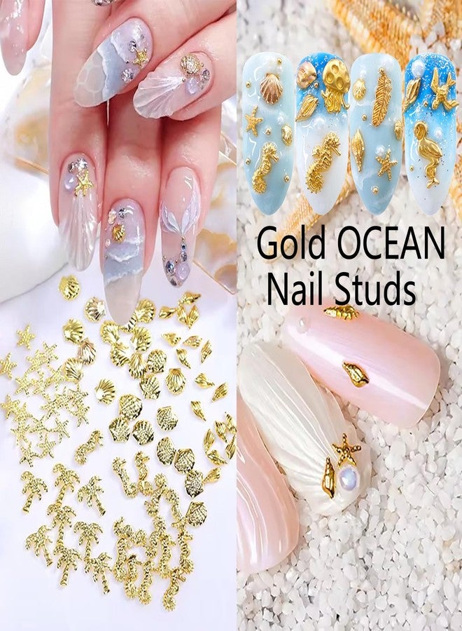 HYWWPFLAY 2 Disc 3D Gold Nail Charms, Beach Starfish Sea Seashell Nail Art Studs Rivet Alloy 3D Nail Gems Metallic Jewelry Decoration for Manicure DIY Nail Accessories (12 Style-Ocean) - Image 4