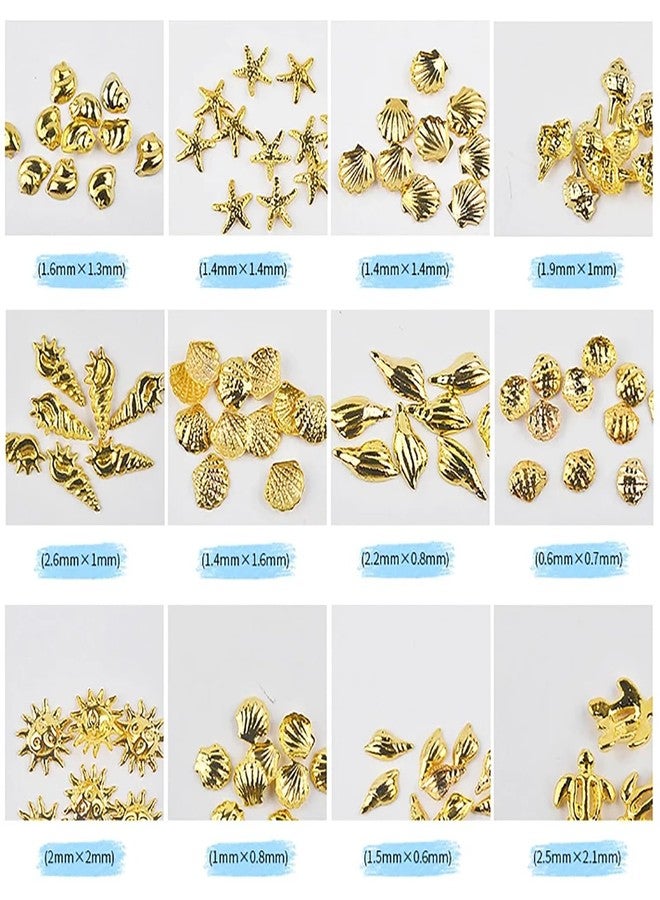 HYWWPFLAY 2 Disc 3D Gold Nail Charms, Beach Starfish Sea Seashell Nail Art Studs Rivet Alloy 3D Nail Gems Metallic Jewelry Decoration for Manicure DIY Nail Accessories (12 Style-Ocean) - Image 2