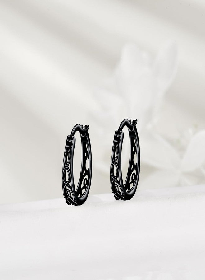 POPLYKE Celtic Hoop Earrings Sterling Silver Celtic Knot Black Small Huggie Earrings Irish Jewelry for Women - Image 4