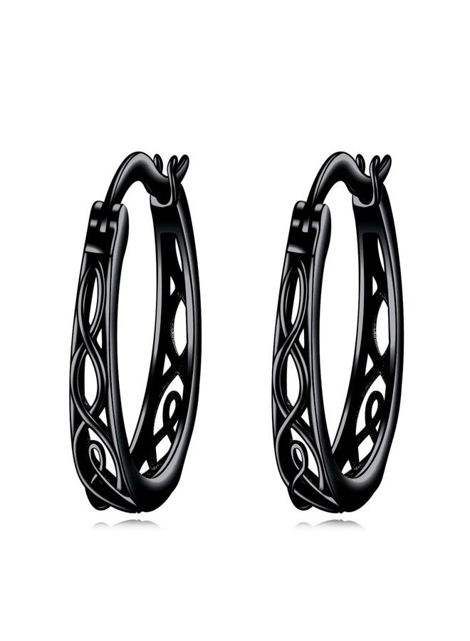POPLYKE Celtic Hoop Earrings Sterling Silver Celtic Knot Black Small Huggie Earrings Irish Jewelry for Women - Image 1