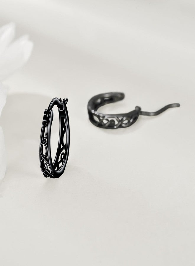 POPLYKE Celtic Hoop Earrings Sterling Silver Celtic Knot Black Small Huggie Earrings Irish Jewelry for Women - Image 3