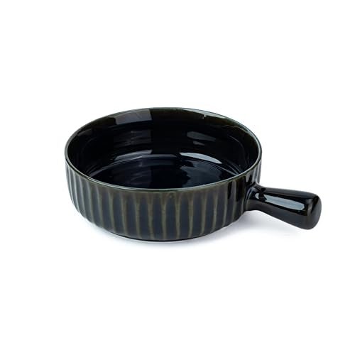 Shay Ceramic Pasta Bowl Set, 17Cm, 1 Piece, Blue Green | Glossy Finish | Porcelain Ceramic Serving Bowl | Serving Bowl With Handle (Handle Bowl - Blue Green) ,900 Ml - Image 1