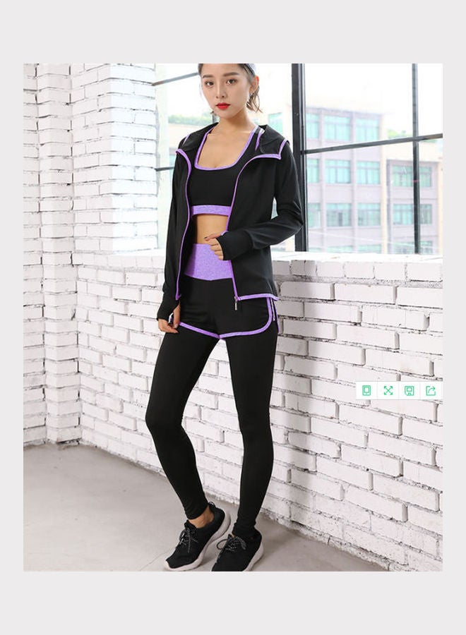 NIBEMINENT 5-Piece Long Sleeve Yoga Suit purple  - Image 1