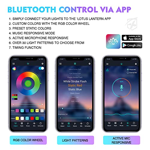 Xprite Double Row RGB LED Car Underglow Bluetooth Lights Strip, 4 PCS Underbody Neon Cars Exterior Glow Light Kit w/APP Control & Wireless Remote, Universal for Vehicles SUV Trucks Pickups Vans - Image 4