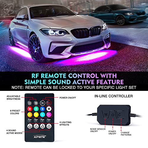 Xprite Double Row RGB LED Car Underglow Bluetooth Lights Strip, 4 PCS Underbody Neon Cars Exterior Glow Light Kit w/APP Control & Wireless Remote, Universal for Vehicles SUV Trucks Pickups Vans - Image 3