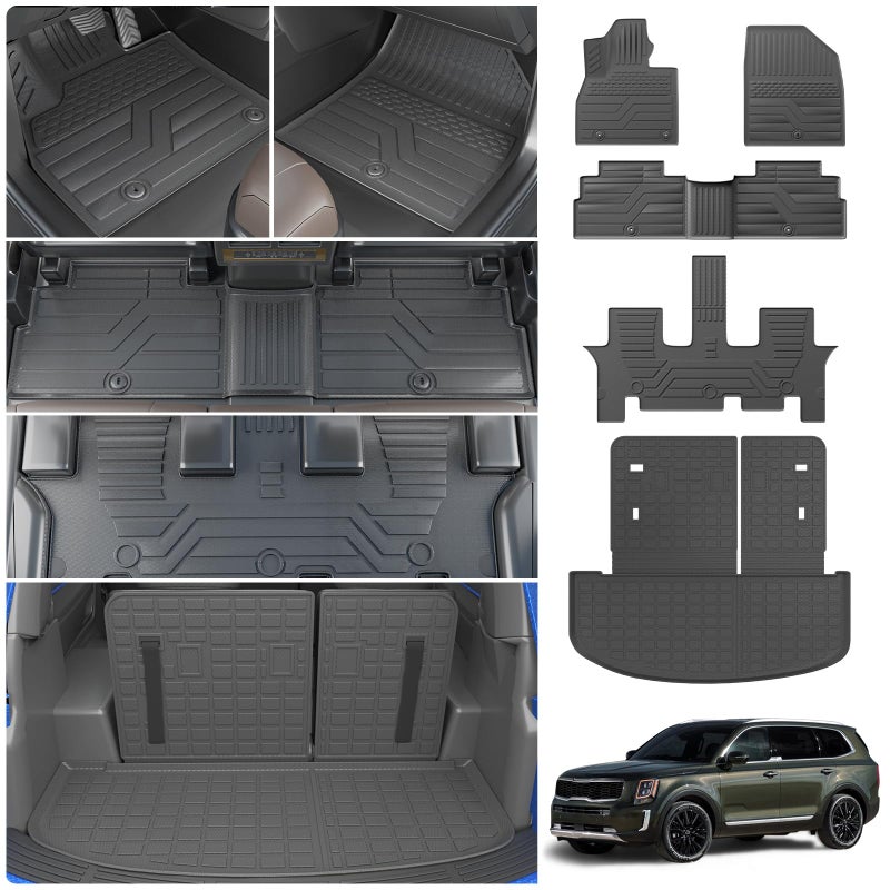Thinzyou Floor Mats Compatible with 20202025 Kia Telluride 78 Seats Cargo Mat Cargo Liner All Weather Back Seat Cover Protector 2024 Telluride Accessories Trunk Mat with Backrest MatsFloor Mats
