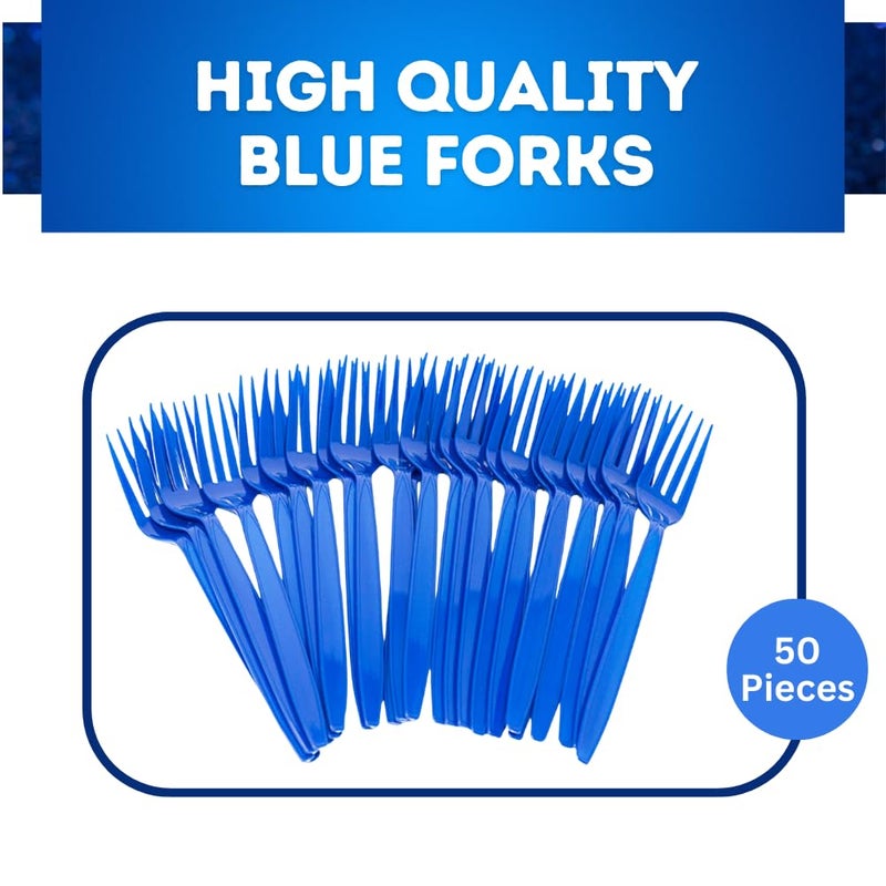 Blue Orchards Blue Plastic Forks (50 Pieces) - Blue Forks for Parties  Lightweight Plasticware  Colored Plastic Forks  Plastic Utensils  Disposable Cutlery for Occasions  Party Plastic Forks  Blue Orchards - Image 1