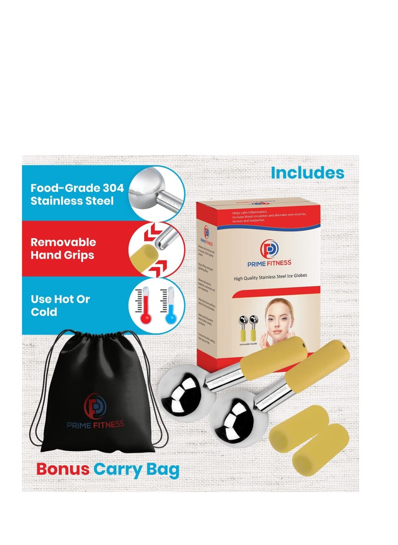 PRIME Fitness - Ice Globes for Facials Unbreakable Steel Cooling Roller Cryo Sticks for Face Massager for Face Neck & Eyes Skin Care for Dark Circles Puffiness Wrinkles Collagen Production Gold - Image 1