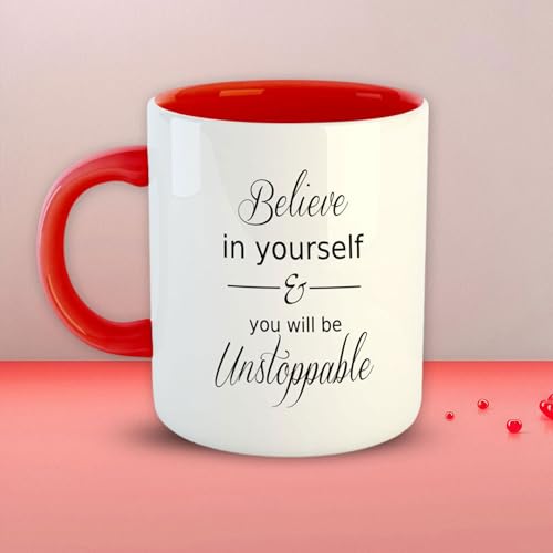 ASHVAH Believe in Yourself & You Will Be Unstoppable Inspirational Motivational Quotes Red 11oz Coffee Mug Tea Cup - Red - Image 4
