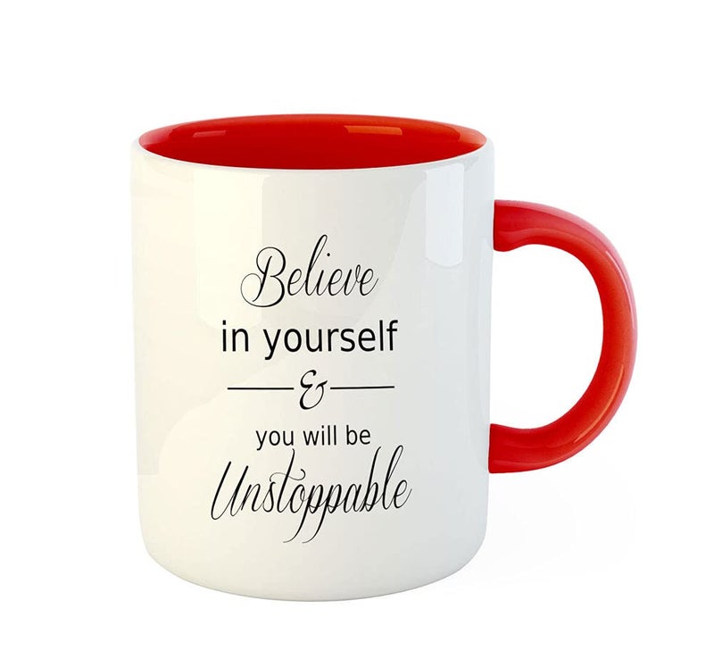 ASHVAH Believe in Yourself & You Will Be Unstoppable Inspirational Motivational Quotes Red 11oz Coffee Mug Tea Cup - Red - Image 2
