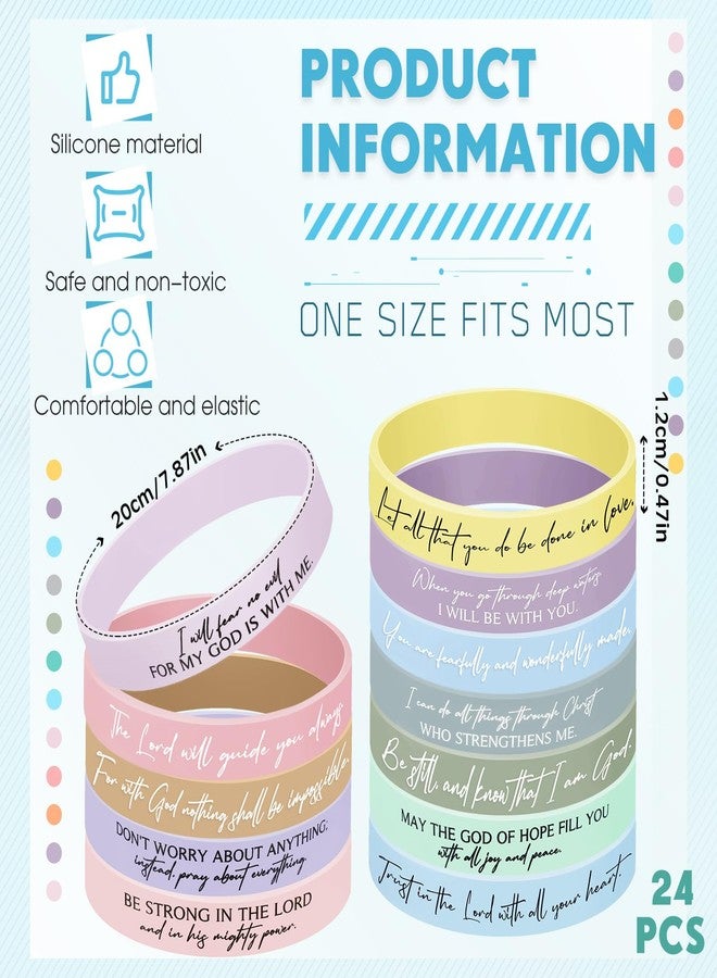 Ecation Bible Verses Bracelets Bulk Scripture Silicone Wristbands Inspirational Motivational Quote Rubber Wristbands Christian Bracelets for Easter Carnival Party Favors(Macaron Color,24 Pcs) - Image 2