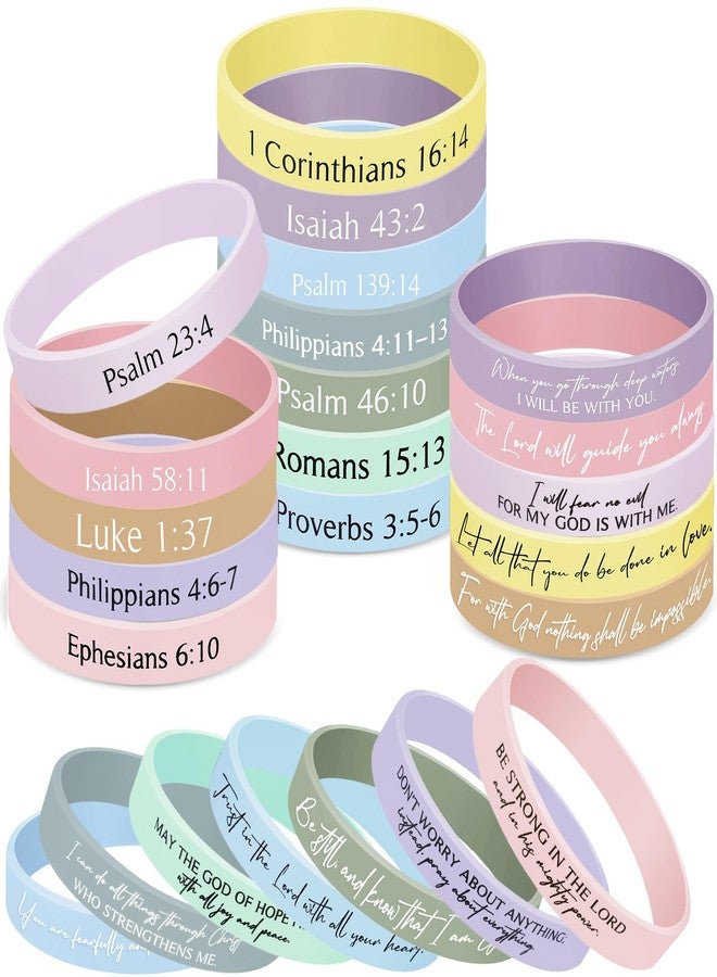 Ecation Bible Verses Bracelets Bulk Scripture Silicone Wristbands Inspirational Motivational Quote Rubber Wristbands Christian Bracelets for Easter Carnival Party Favors(Macaron Color,24 Pcs) - Image 1