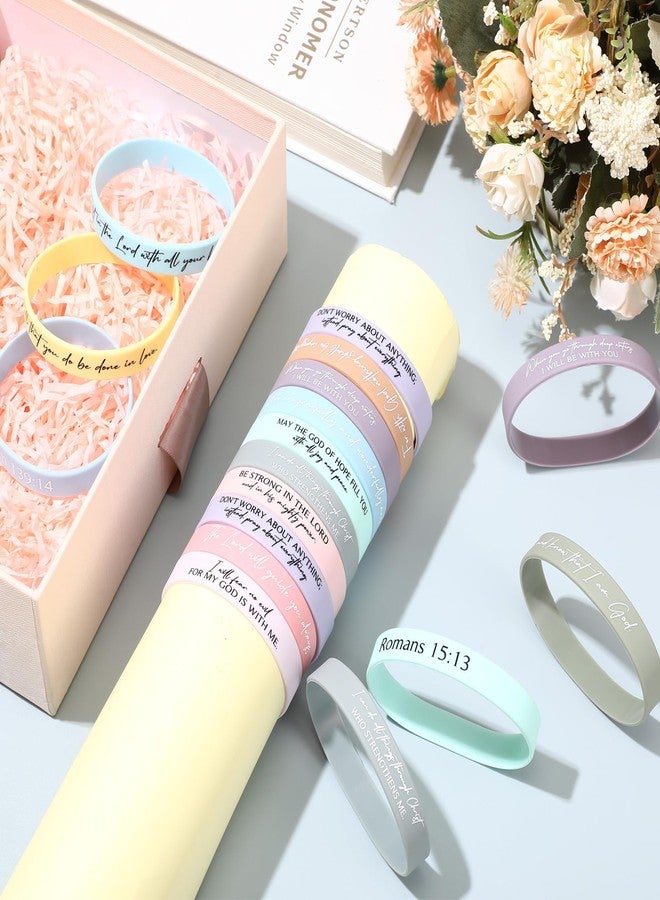 Ecation Bible Verses Bracelets Bulk Scripture Silicone Wristbands Inspirational Motivational Quote Rubber Wristbands Christian Bracelets for Easter Carnival Party Favors(Macaron Color,24 Pcs) - Image 4