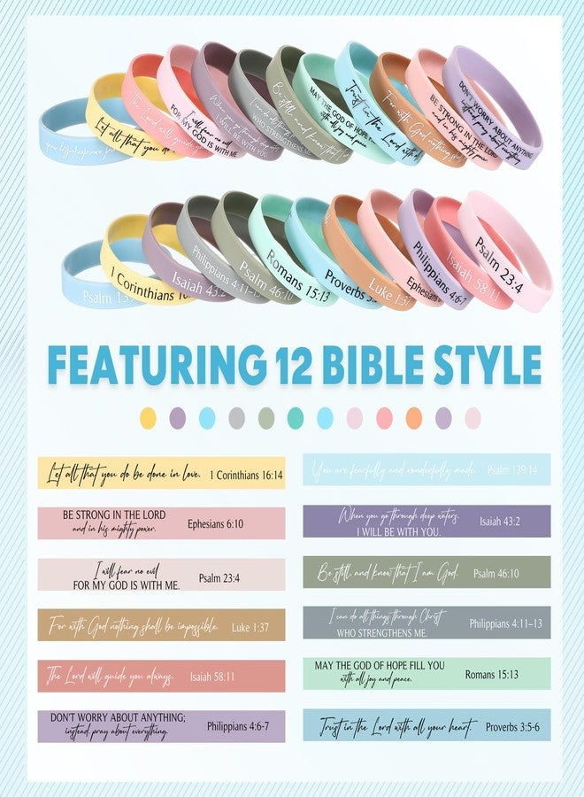 Ecation Bible Verses Bracelets Bulk Scripture Silicone Wristbands Inspirational Motivational Quote Rubber Wristbands Christian Bracelets for Easter Carnival Party Favors(Macaron Color,24 Pcs) - Image 3