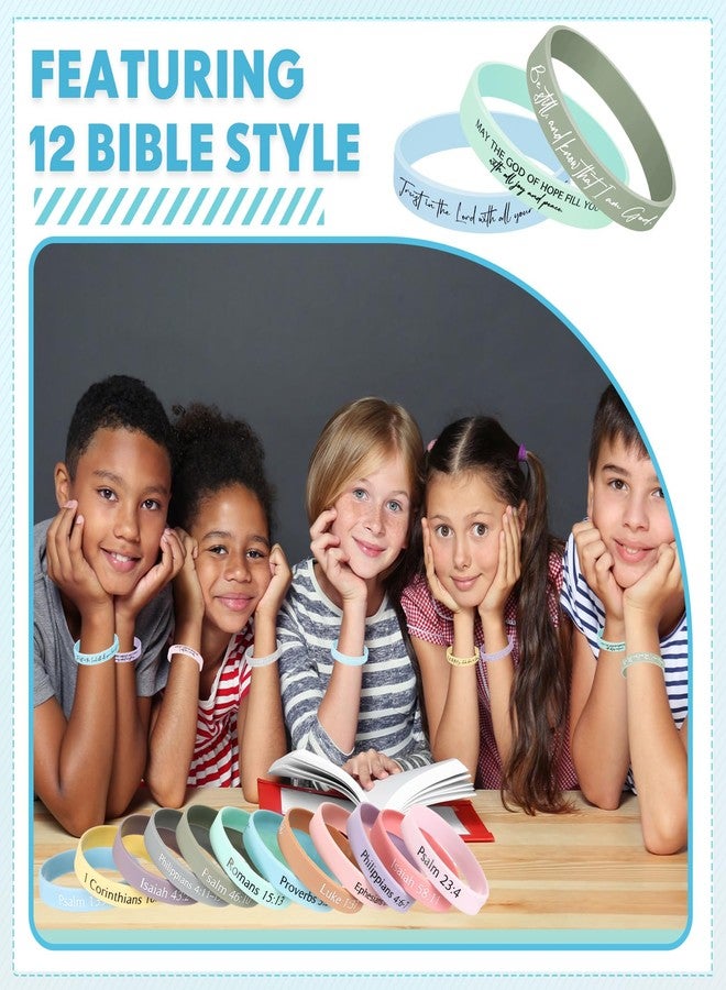 Ecation Bible Verses Bracelets Bulk Scripture Silicone Wristbands Inspirational Motivational Quote Rubber Wristbands Christian Bracelets for Easter Carnival Party Favors(Macaron Color,24 Pcs) - Image 5
