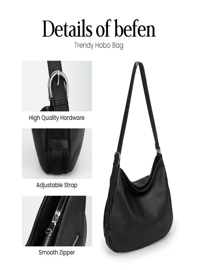 befen Genuine Leather Slouchy Hobo Bags For Women, Black Crossbody Purse Soft Top Grain Leather Purse Designer Trendy Women's Shoulder Handbags with Adjustable Strap for Daily & Travel - Image 3