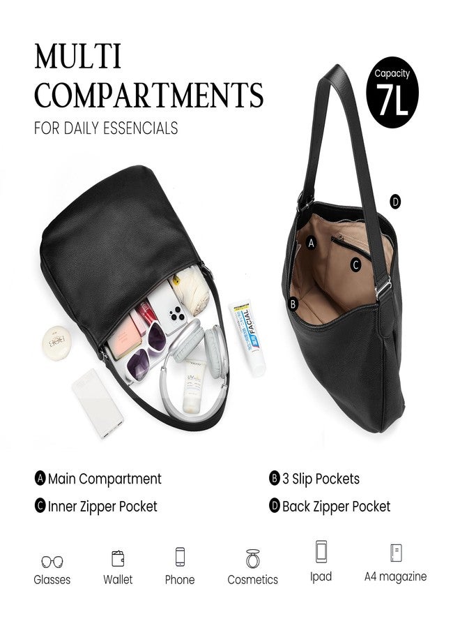 befen Genuine Leather Slouchy Hobo Bags For Women, Black Crossbody Purse Soft Top Grain Leather Purse Designer Trendy Women's Shoulder Handbags with Adjustable Strap for Daily & Travel - Image 5