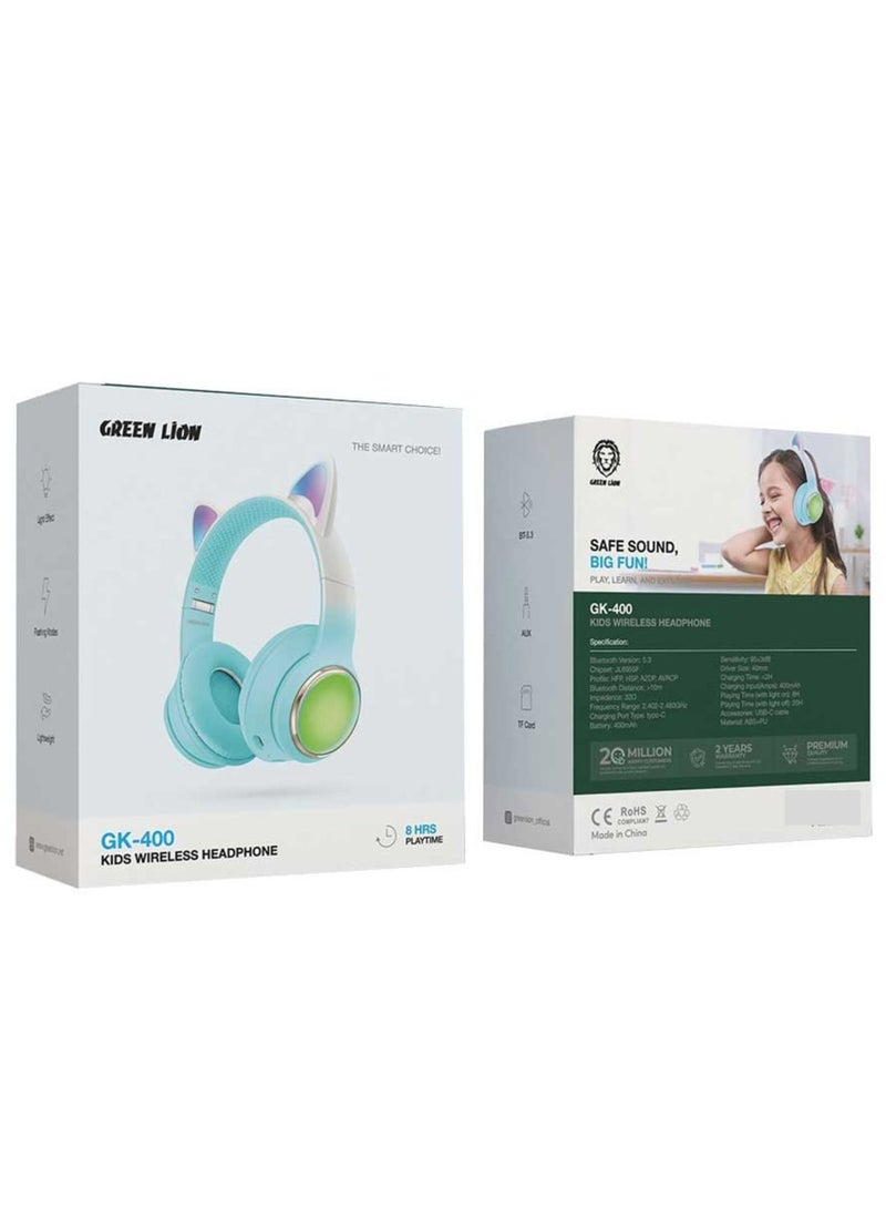 GREEN LION GL-400 Kids Wireless Headphones with Light Effect & Flashing Modes, Up to 20 Hours Working Time, Bluetooth Version 5.3, Lightweight Design - Blue - Image 2