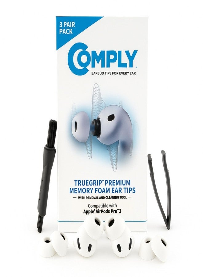Comply TrueGrip | أطراف سماعات أذن بديلة من إسفنج الذاكرة عالي الجودة لسماعات Apple AirPods Pro من الجيل الثالث | راحة تدوم طويلاً، تثبيت محكم، عزل ممتاز للضوضاء | أبيض (متوسط) (3 أزواج) - Image 1