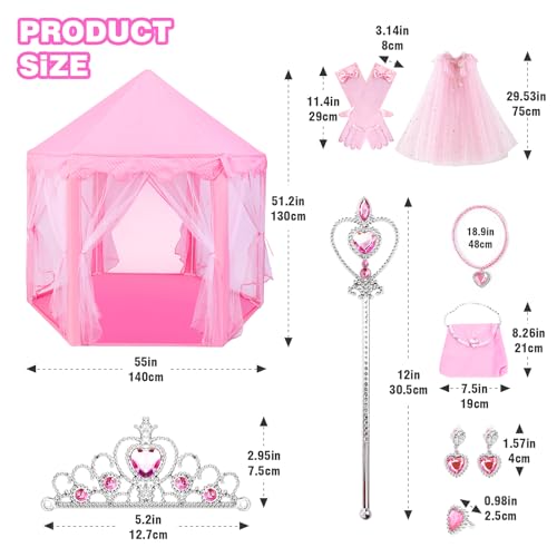 Volscity Princess Tent with 10Pcs Cape Set for GirlsCastle Play Tent with Princess Dress up ClothesLarge Indoor and Outdoor Playhouse with LED Star - Image 5