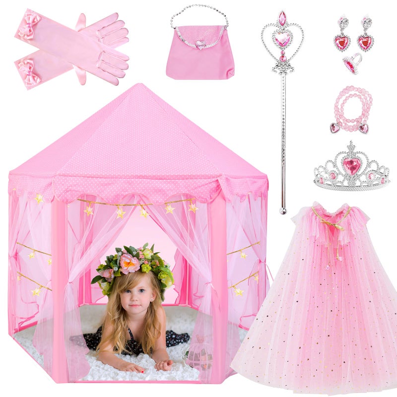 Volscity Princess Tent with 10Pcs Cape Set for GirlsCastle Play Tent with Princess Dress up ClothesLarge Indoor and Outdoor Playhouse with LED Star - Image 3