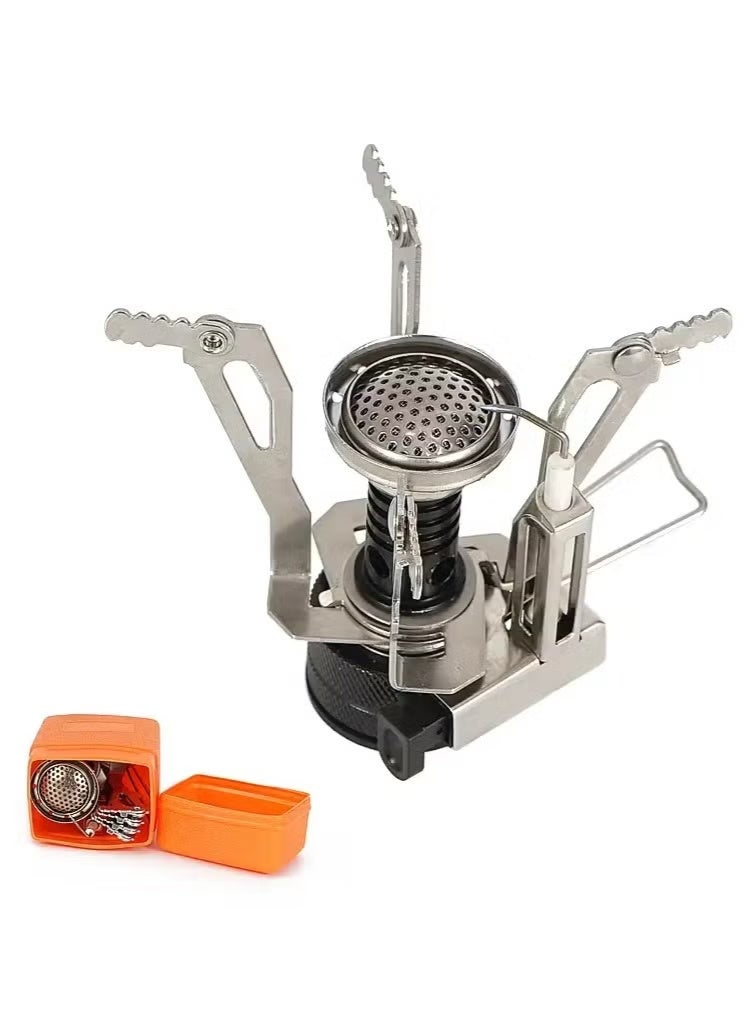 PINKSAMA Mini Pocket Foldable Butane Gas Stove, Ultra-Compact 7.5cm Height & 9cm Spread, with Adjustable Heat Valve and Built-in Ignition Button, Portable Outdoor Camping, Hiking & Picnic Cooker - Image 1