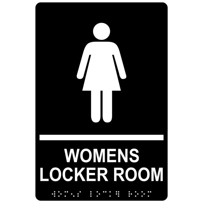 ComplianceSigns.com Womens Locker Room Sign, ADA-Compliant Braille and Raised Letters, 9x6 inch White on Black Acrylic with Adhesive Mounting Strips - Image 5