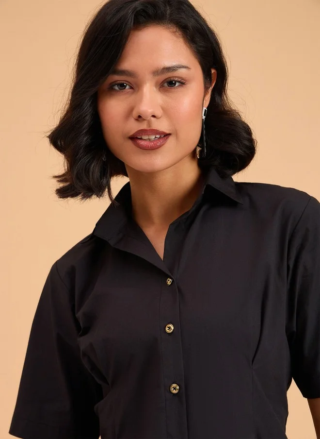 SASSAFRAS Black Shirt Dress for Women