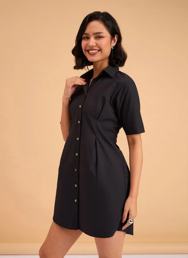 SASSAFRAS Black Shirt Dress for Women
