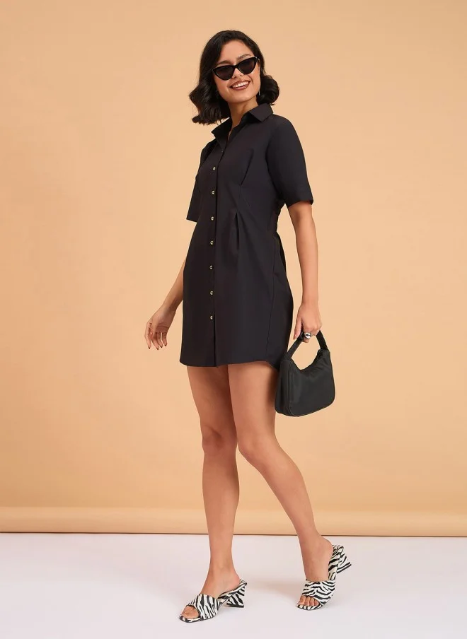 SASSAFRAS Black Shirt Dress for Women