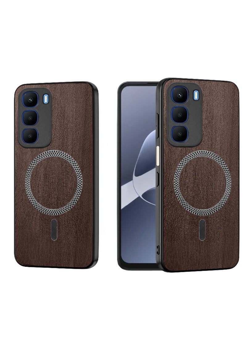 Wtech Infinix Hot 60i 5G 2025 Wood Texture Strong Magnetic Case Plus Shell Shockproof Magsafe Hard PC Rear Case Cover (MCMPMN) - Ebony Wood - Image 1