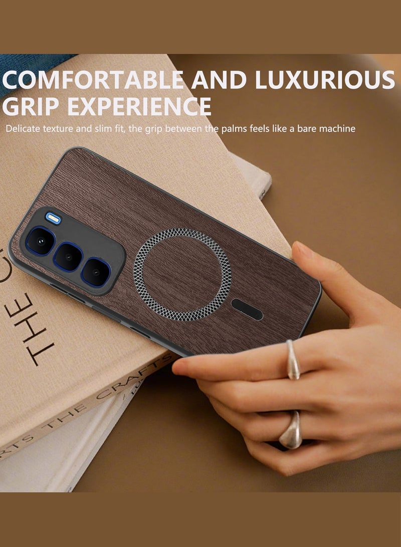 Wtech Infinix Hot 60i 5G 2025 Wood Texture Strong Magnetic Case Plus Shell Shockproof Magsafe Hard PC Rear Case Cover (MCMPMN) - Ebony Wood - Image 4