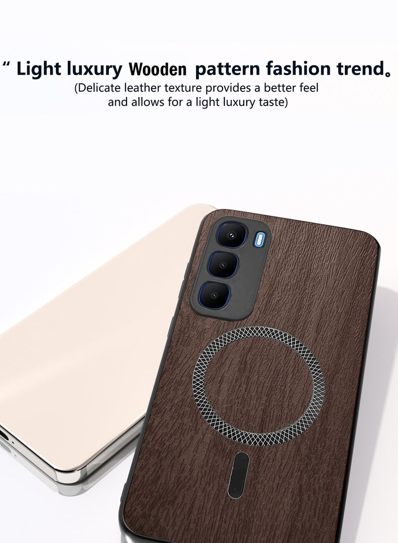 Wtech Infinix Hot 60i 5G 2025 Wood Texture Strong Magnetic Case Plus Shell Shockproof Magsafe Hard PC Rear Case Cover (MCMPMN) - Ebony Wood - Image 2