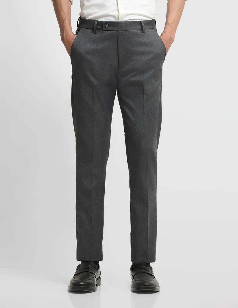 Arrow Dark Grey Heathered Jackson Super Slim Fit Trousers for Men | Best Price UAE