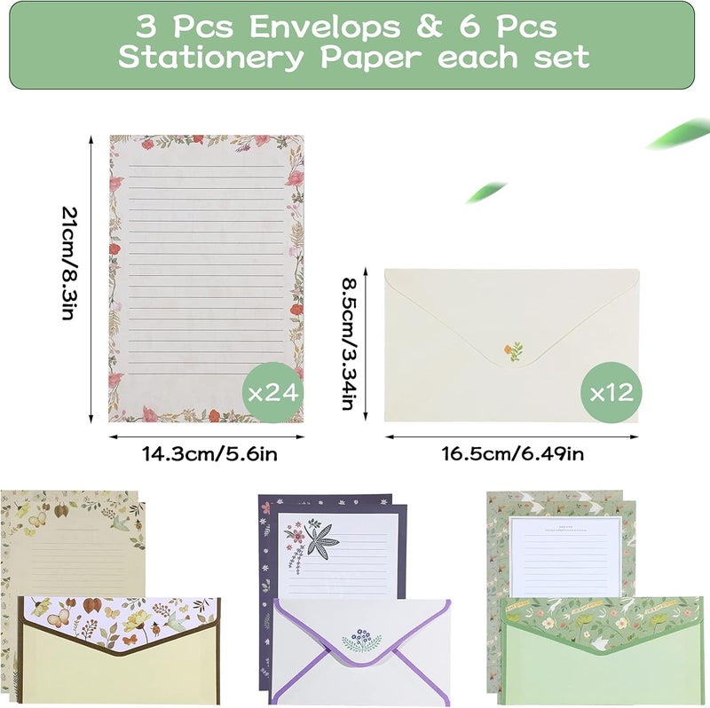 كلاراكو مجموعة من 72 قطعة من ورق القرطاسية والمظاريف، ورق كتابة رسائل بنقشة أزهار عتيقة، مجموعة قرطاسية بتصميم زهور، 48 ورقة قرطاسية و24 مظروفًا لكتابة الرسائل، هدية عيد ميلاد، 10 أنماط - Image 3