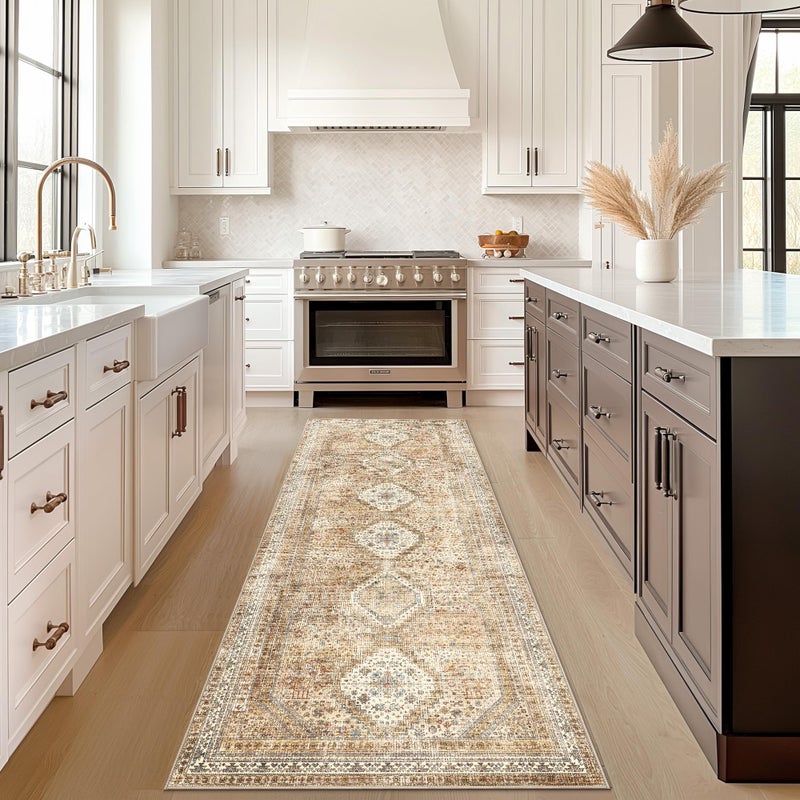 GENIMO Runner Rug 2x10  Non Slip Hallway Runner Rugs  Machine Washable Low Pile Lightweight Retro Mat for Living Room  Entryway  Bedroom  Kitchen and Passage - Image 1