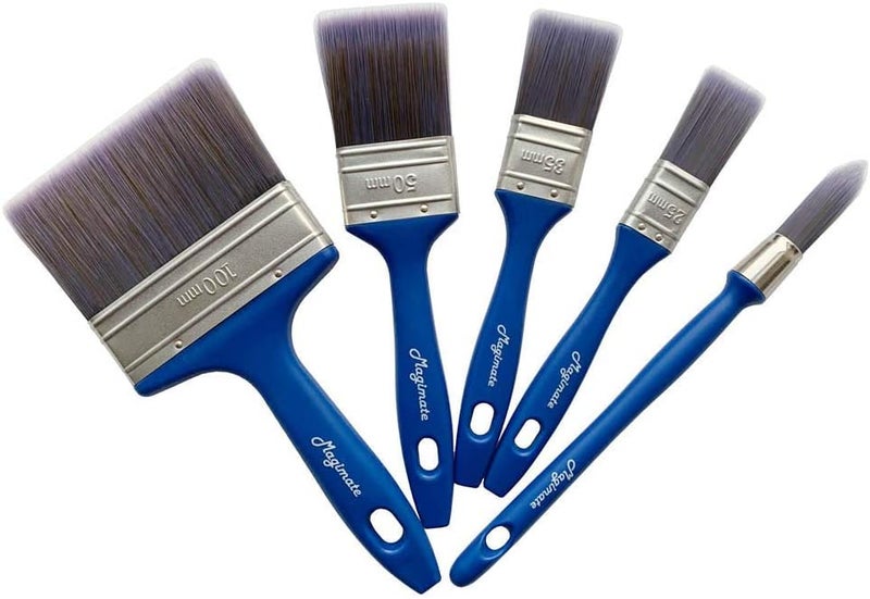 Magimate Paint brush Set Joinery Stain Flat Mural Paint Brushes with an Elegance Trim Brush, Various Size Pack of 5 - Image 1