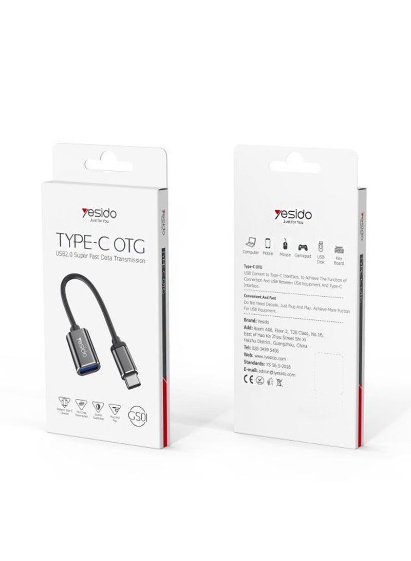 يسيدو Yesido GS01 الهاتف المحمول Type-C أنثى USB إلى ذكر من النوع C محول نقل البيانات OTG - أسود - Image 1